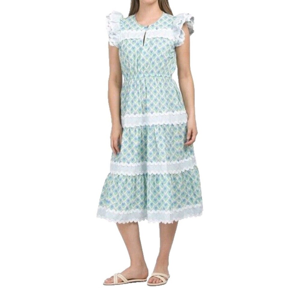 NEW SAIL TO SABLE BLUE WHITE COTTON FIT AND FLARE MIDI DRESS SIZE XL msrp $189